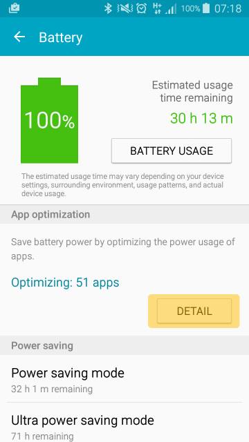 Android battery settings